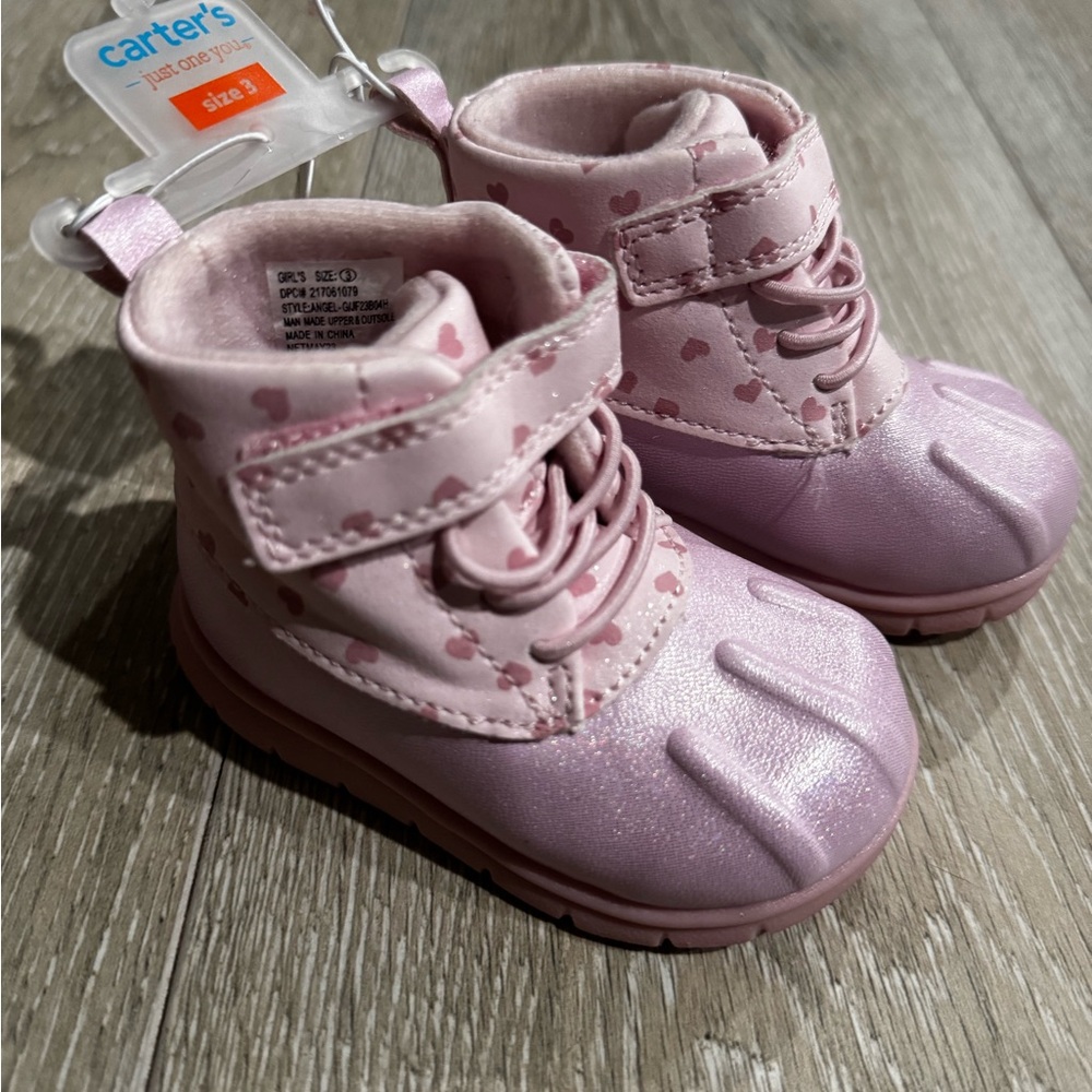 Infant Baby Girl Carter’s Pink/Pink Heart Duck Boots